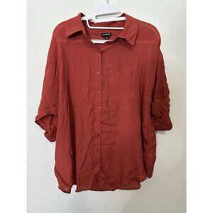 Torrid Red Long Sleeve Drop Shoulder Button Up Blouse Shirt Size Med/Lrg (00)